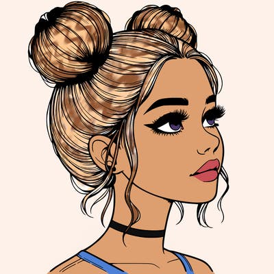 realistic girl with buns on the top of her head