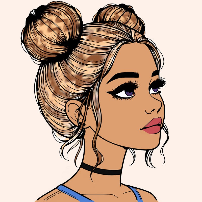 realistic girl with buns on the top of her head