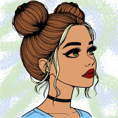 realistic girl with buns on the top of her head