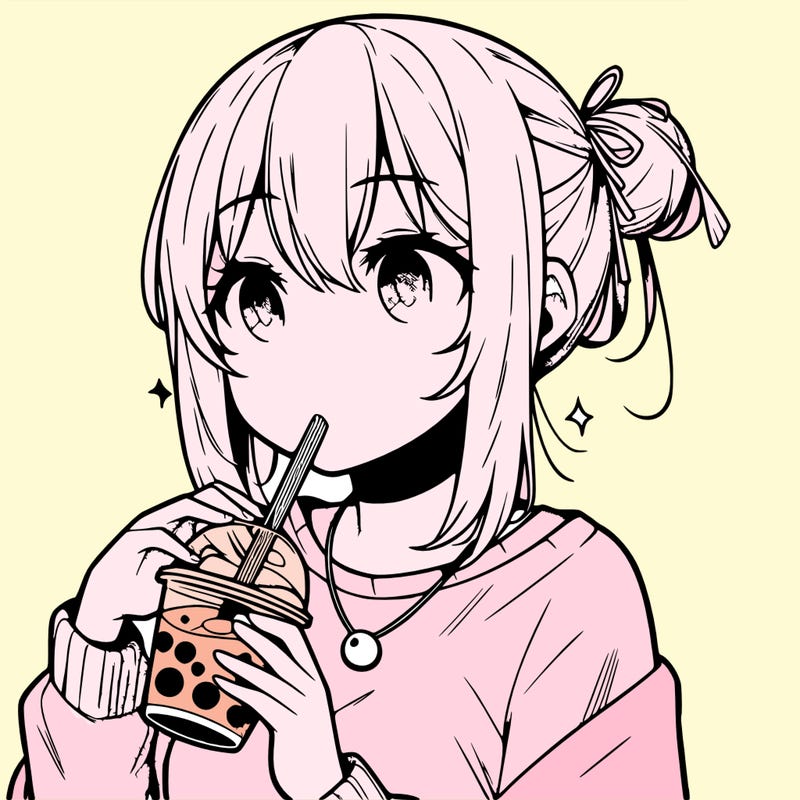 manga character drinking boba