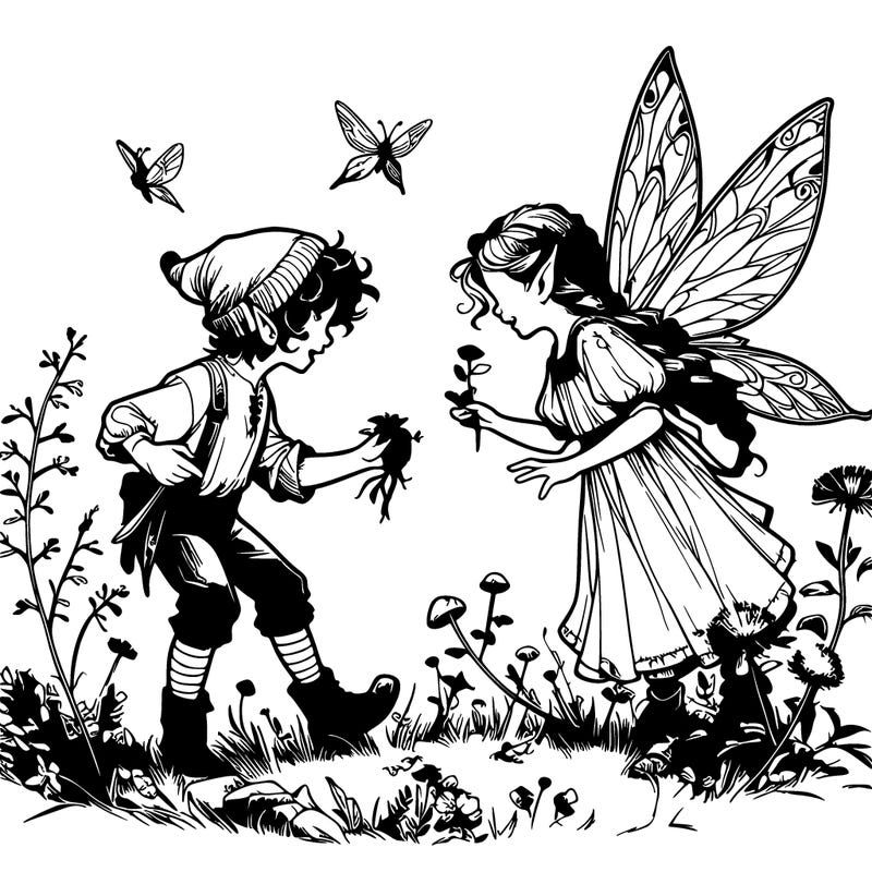 realistic fae girl and boy playing