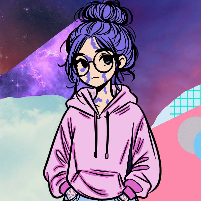 teen girl with a messy bun and glasses wearing a loose hoodie and jeans