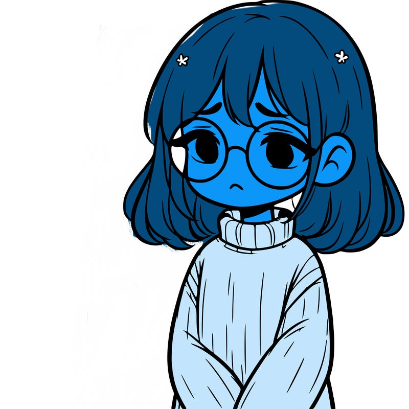 sad girl with glasses in a sweater