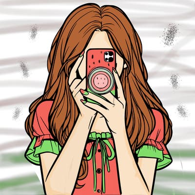 a realistic girl holding her phone taking pictures