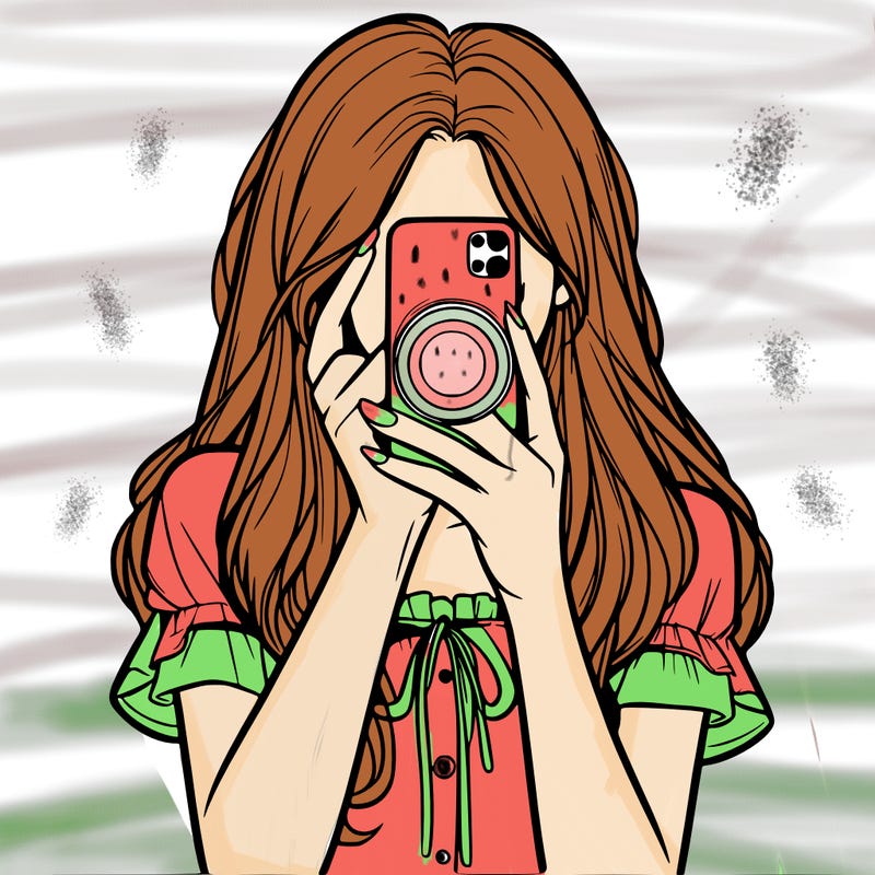 a realistic girl holding her phone taking pictures