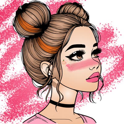 realistic girl with buns on the top of her head