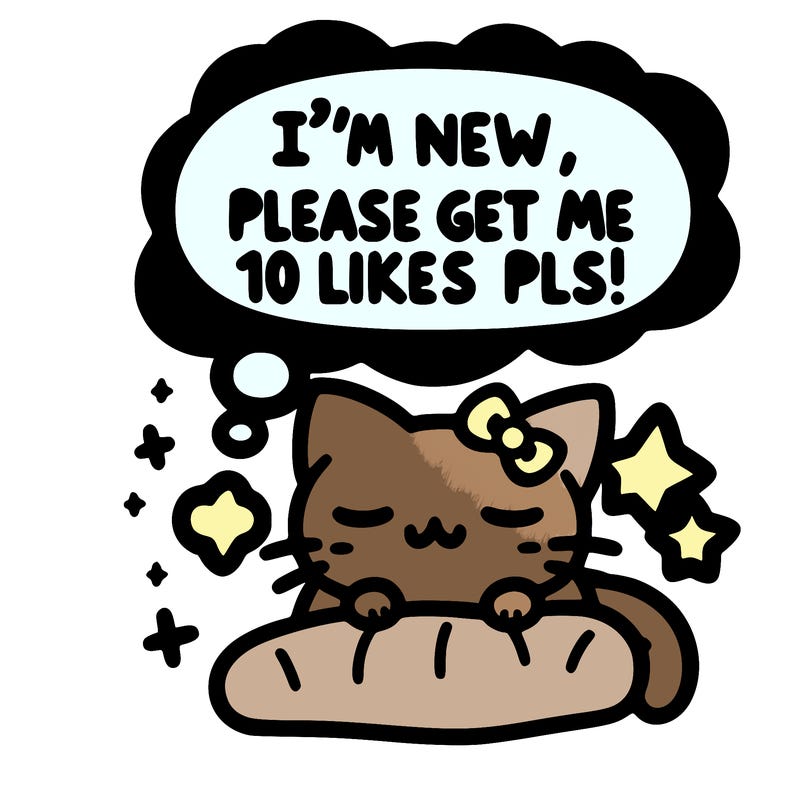 kitty taking a nap dream talking and saying "i'm new, please get me at least 10 likes pls!!"