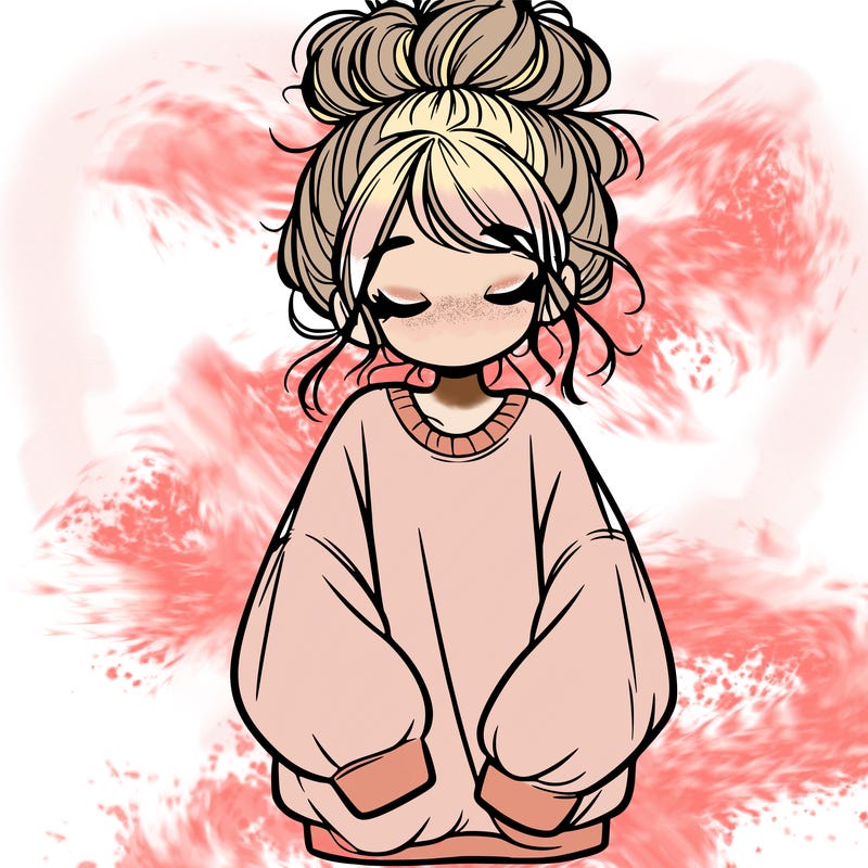 girl with baggy sweatshirt and messy bun