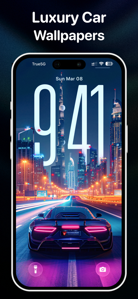 Silly Smiles Live Wallpaper 26 - 밤의 네온 도시를 특징으로 하는 스포츠카 라이브 배경화면이 있는 아이폰 잠금 화면