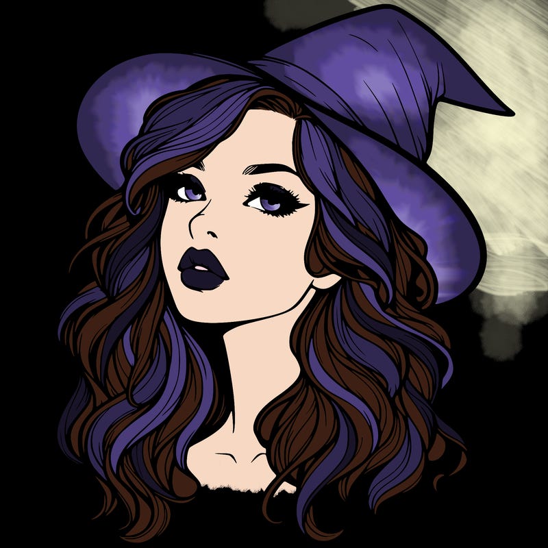 realistic witch girl with wavy hair and lips