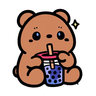 a cute bear drinking boba
