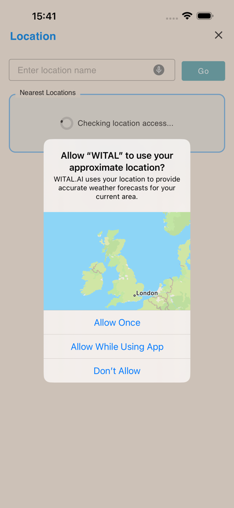AI Weather (WITAL) - WITAL AI天気アプリのiOS位置情報許可プロンプト