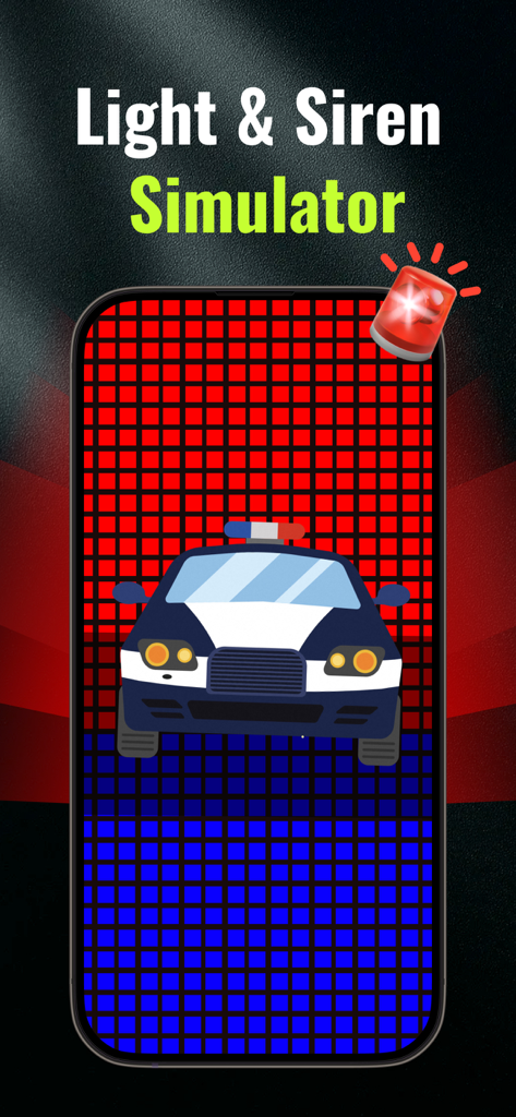 Smartphone-Bildschirm zeigt eine Polizeisirene und einen Blinklicht-Simulator für Notfälle