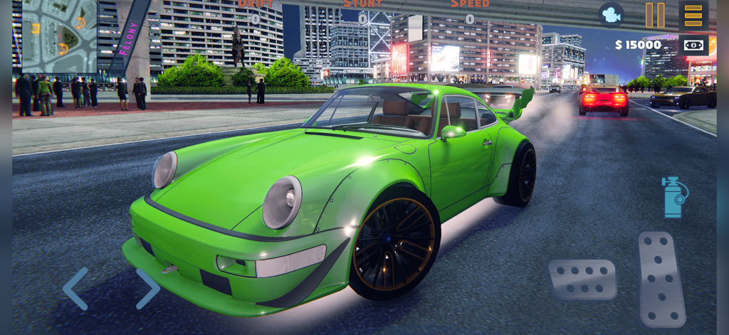 A green sports car on a city street at night in Next Car Crash Damage Engine 2.