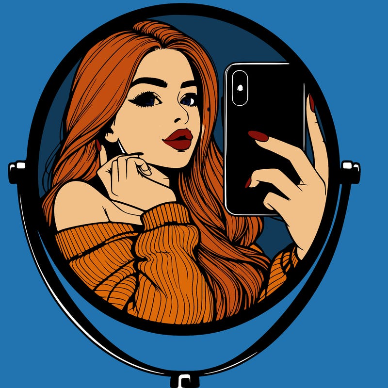 realistic girl taking mirror selfie beautiful