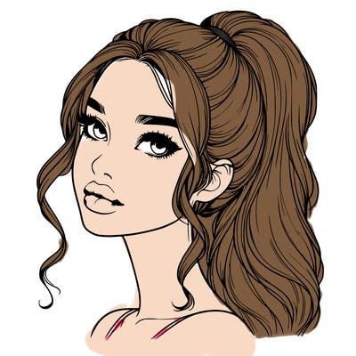 realistic girl with a ponytail on her hair and lips