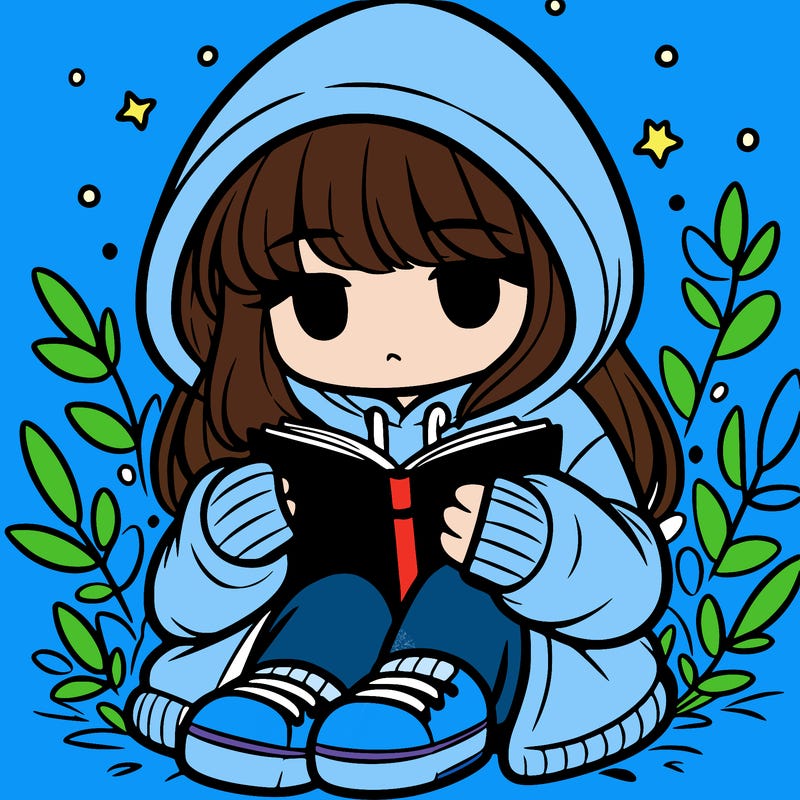 girl in oversized hoodie reading a book