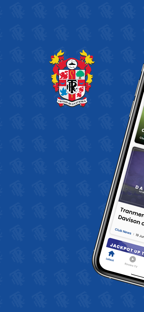 Tranmere Rovers FC - Tela inicial do aplicativo móvel do Tranmere Rovers FC com o escudo do clube