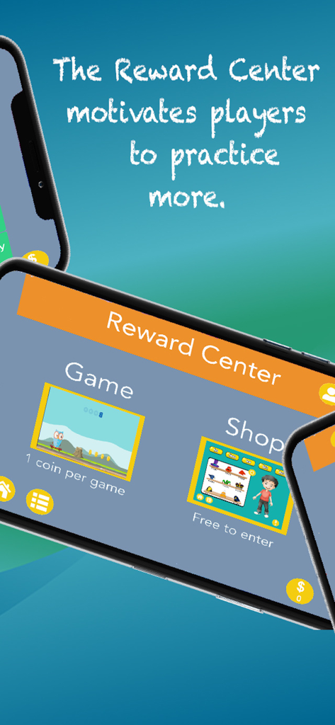 Reward Center screen showing game and shop options to motivate learners