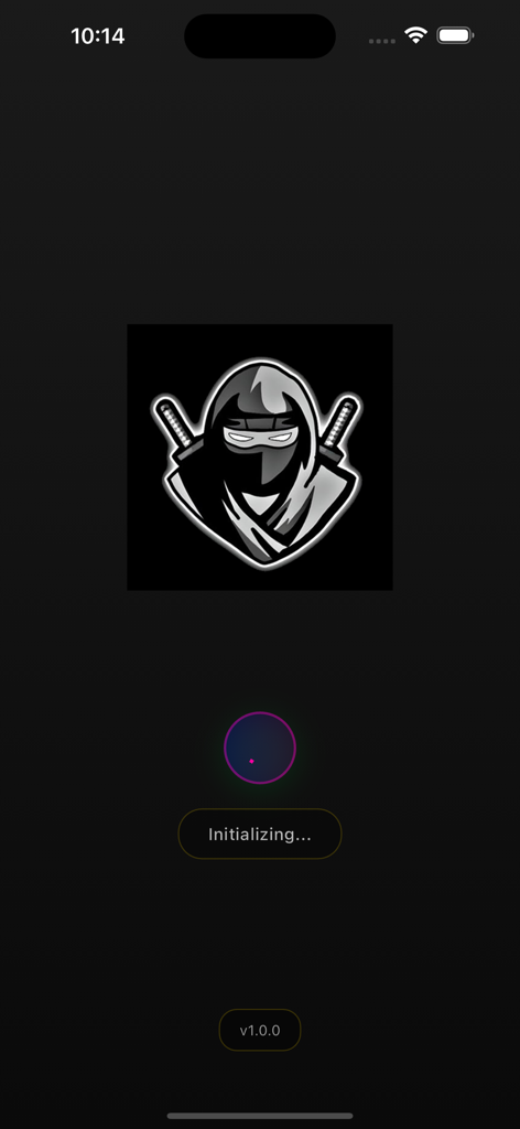 Delta - Game Collection - Pantalla de carga de la aplicación Delta Executor con un ícono de ninja y un indicador de progreso de inicialización