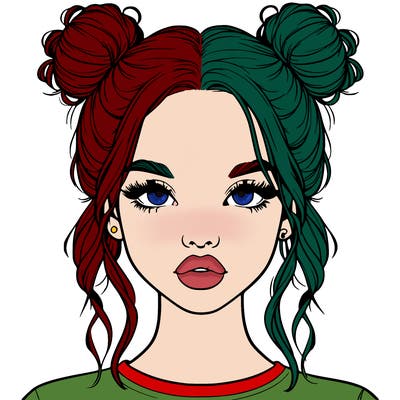 realistic girl with two buns in hair and lips