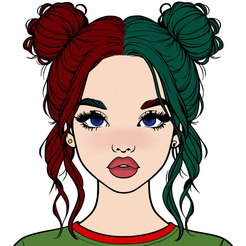 realistic girl with two buns in hair and lips