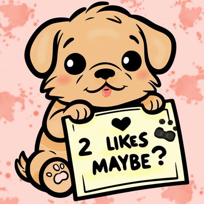 a puppy holding a sign that says 2 likes maybe?
