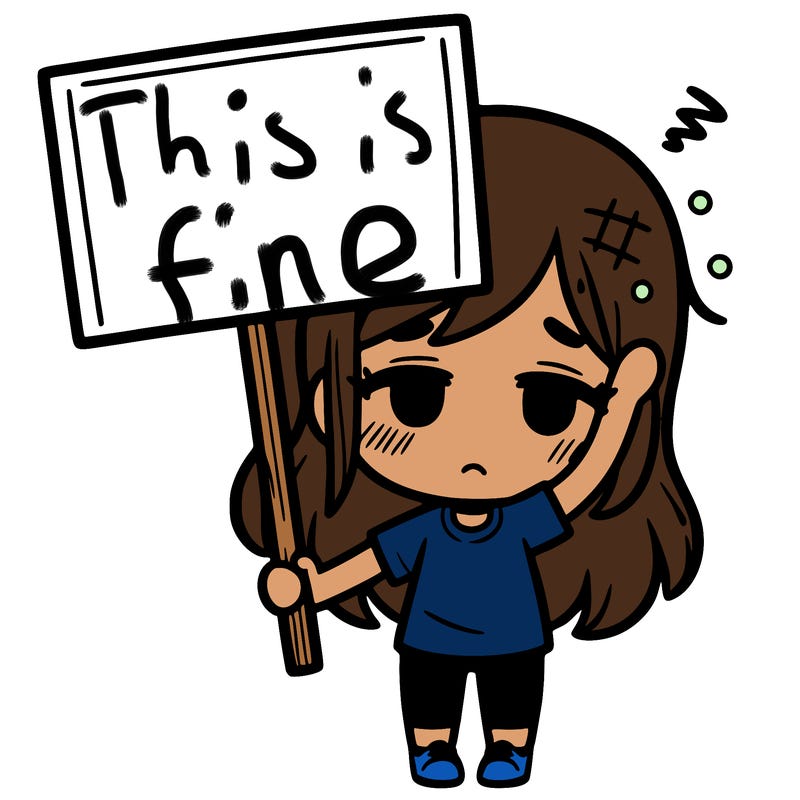 tired girl holding up a sign