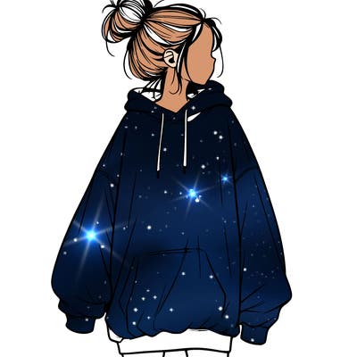 realistic girl with a oversized sweatshirt on and a bun