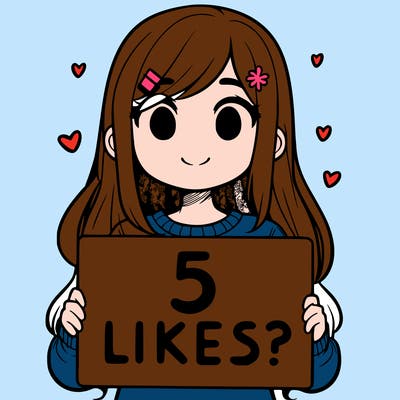 girl holding a sign that says 5 likes?