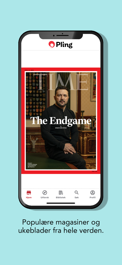 Pling No - Smartphone displaying the Pling No app with a digital cover of TIME magazine.