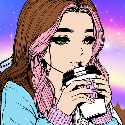 realistic girl drinking coffee