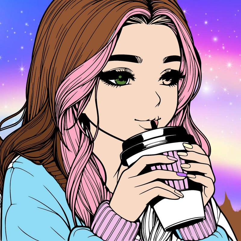 realistic girl drinking coffee