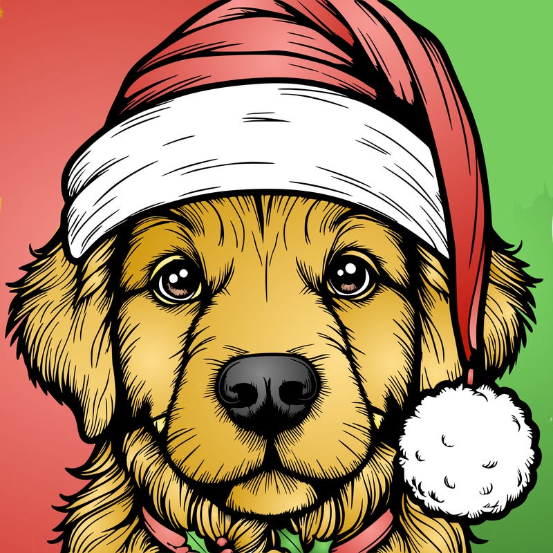 realistic dog with a christmas hat