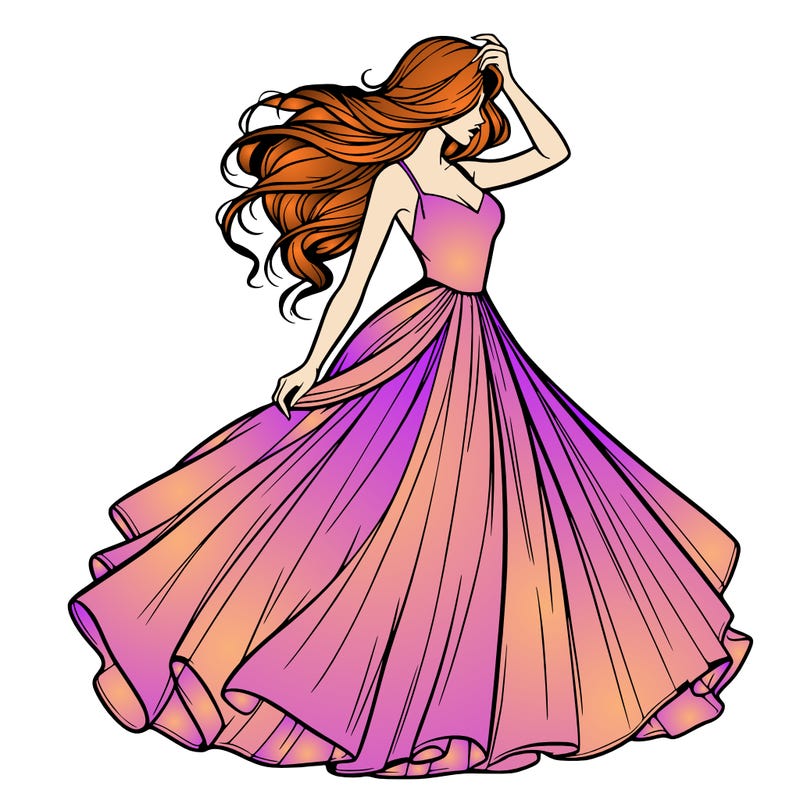 realistic woman with dress flowing in the wind