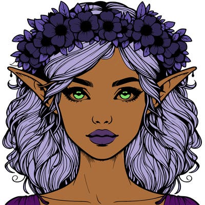 realistic female elf with flower crown