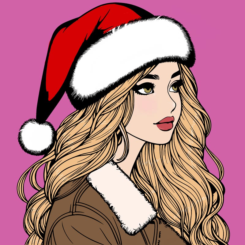 realistic girl in santa hat