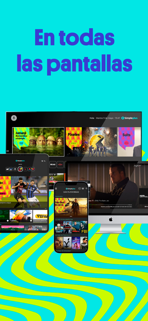Simpleplus - Simpleplus app displayed across multiple devices including a smartphone tablet and TV