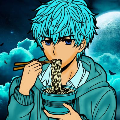 anime male eating ramen noodle