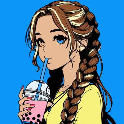 realistic girl with braided hair drinking boba