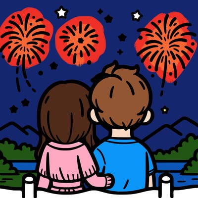 couple watching fireworks