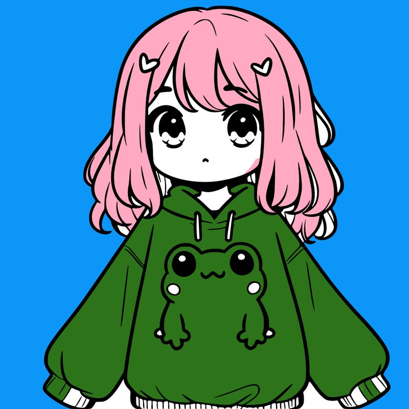 girl wearing frogging sweatshirt
