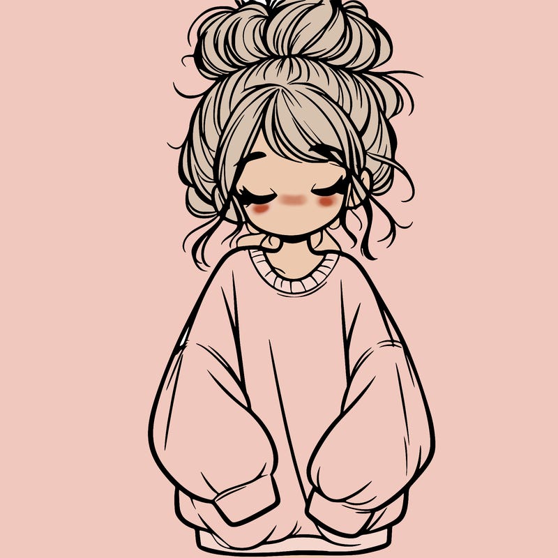 girl with baggy sweatshirt and messy bun