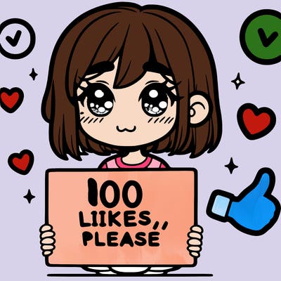 a girl with a sign saying 100 likes, please