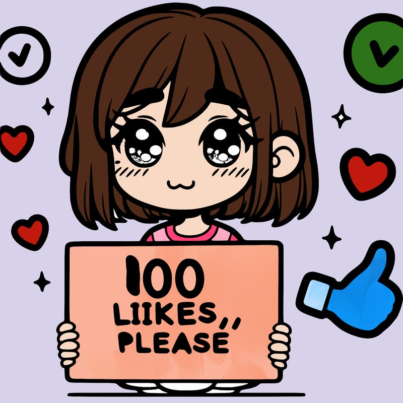 a girl with a sign saying 100 likes, please