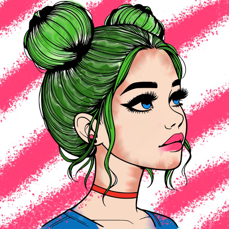 realistic girl with buns on the top of her head