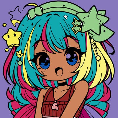 cute anime girl with star accessories