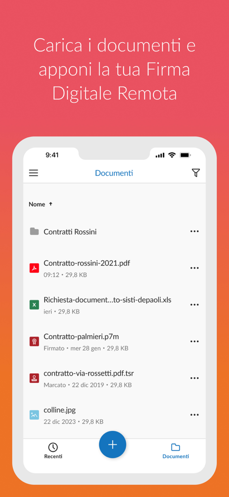 Aruba Firma Digitale - Interface of the Aruba Firma Digitale app showing a list of documents ready for digital signature.