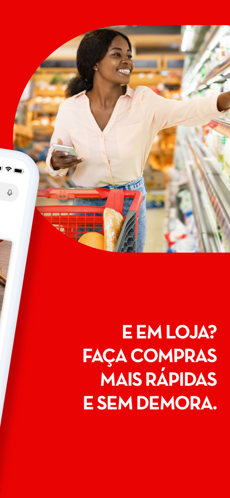 A woman using her smartphone to shop quickly in a grocery store with the Continente Siga app