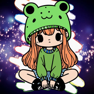a girl wearing a frog hat and some frog socks